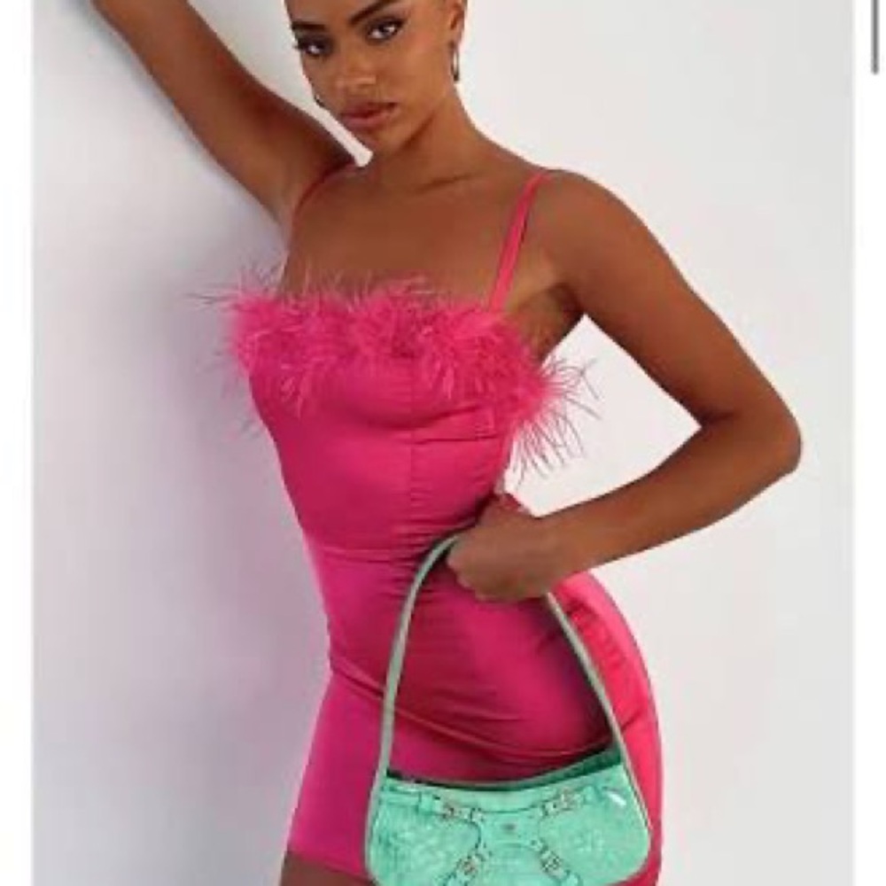 White Fox Boutique Pink Feather Mini Dress